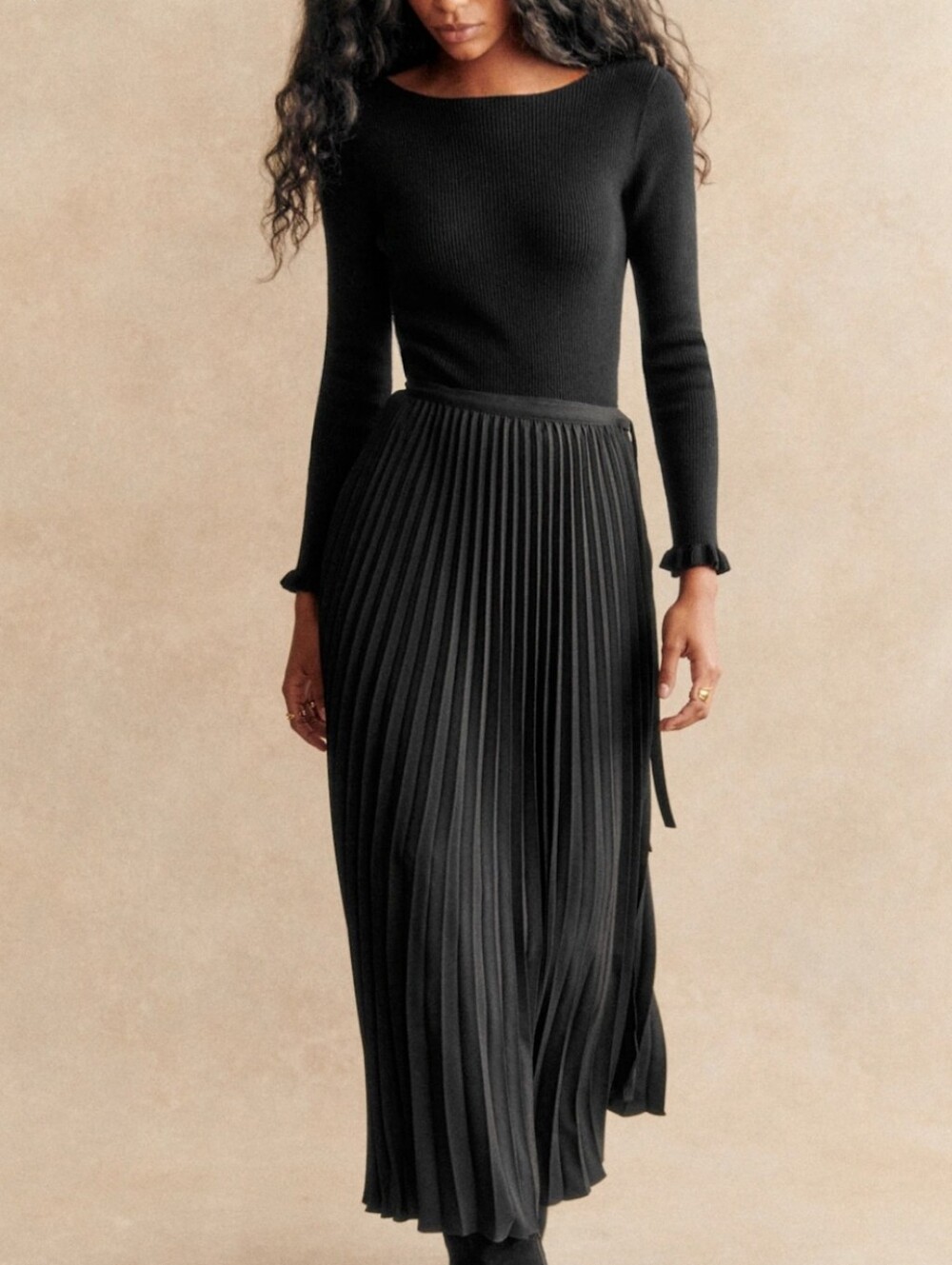 Sezane Black Pleated Wrap Skirt - Picture 1 of 7